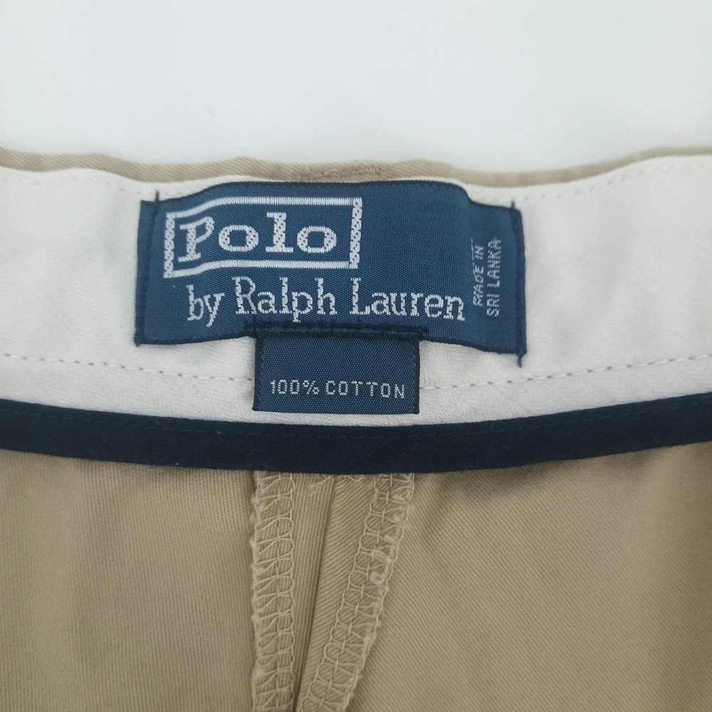 Polo Ralph Lauren Mens 38 Khaki Chino Shorts Cotton Twill Flat Front Pony Logo